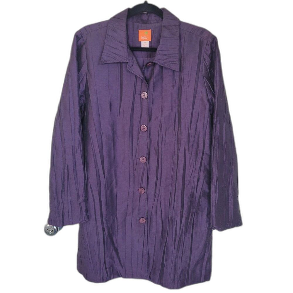 Hearts of Palm Purple Crinkle Pleated Button Down Long Sleeve Shirt